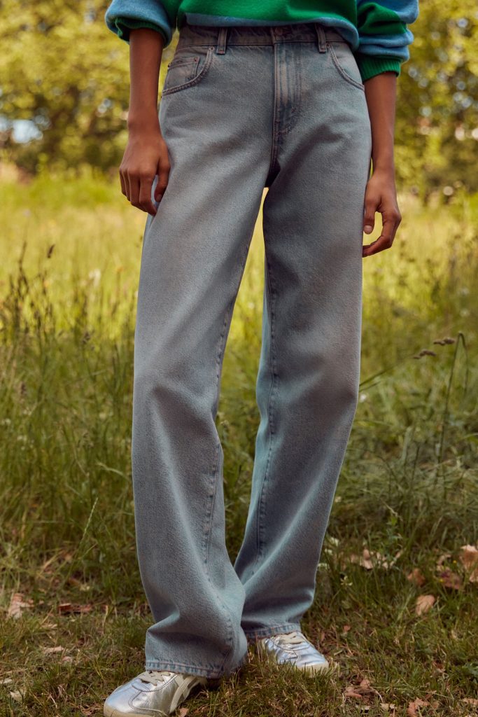 RID245 Mid Blue Baggy Wide leg Jeans