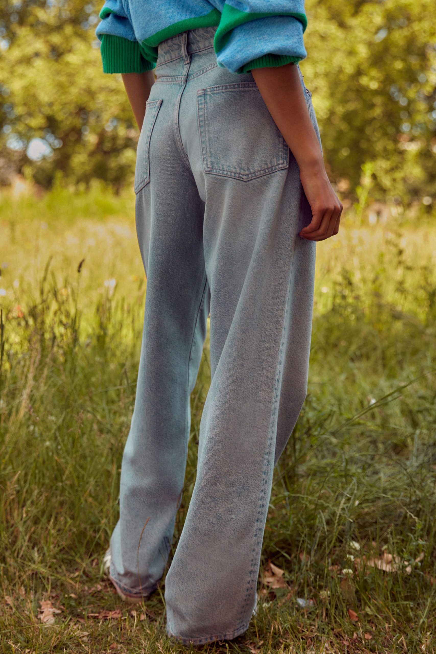 RID245 Mid Blue Baggy Wide leg Jeans - Image 3