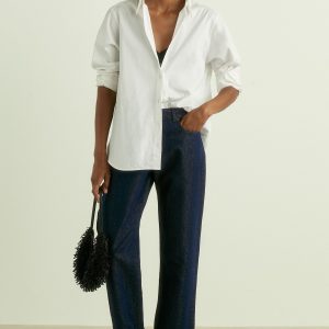 RID243 Slim-Leg Metallic-Thread Turn-Up Jeans