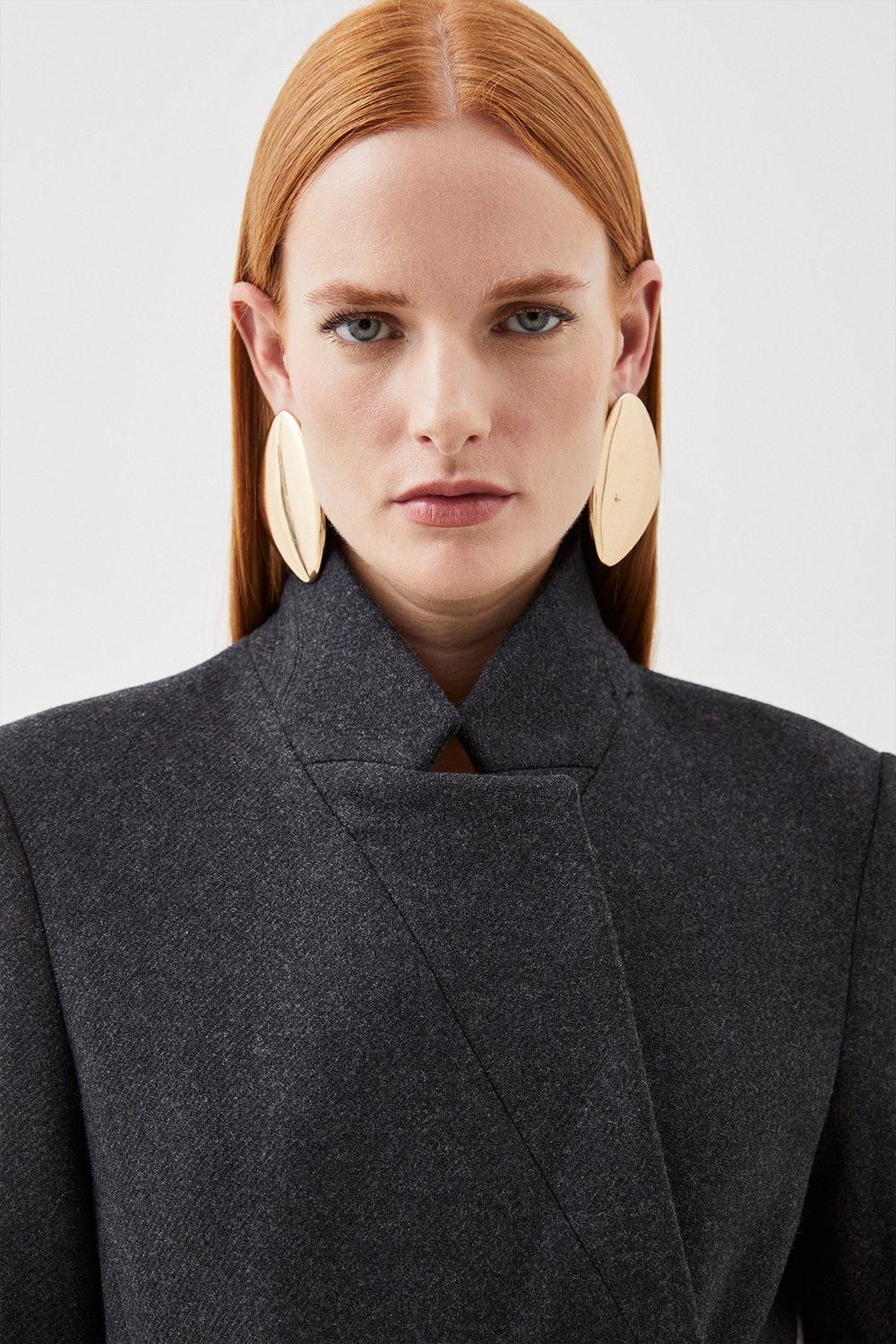 RID228 Wool Blend Contrast Midi Coat - Image 3