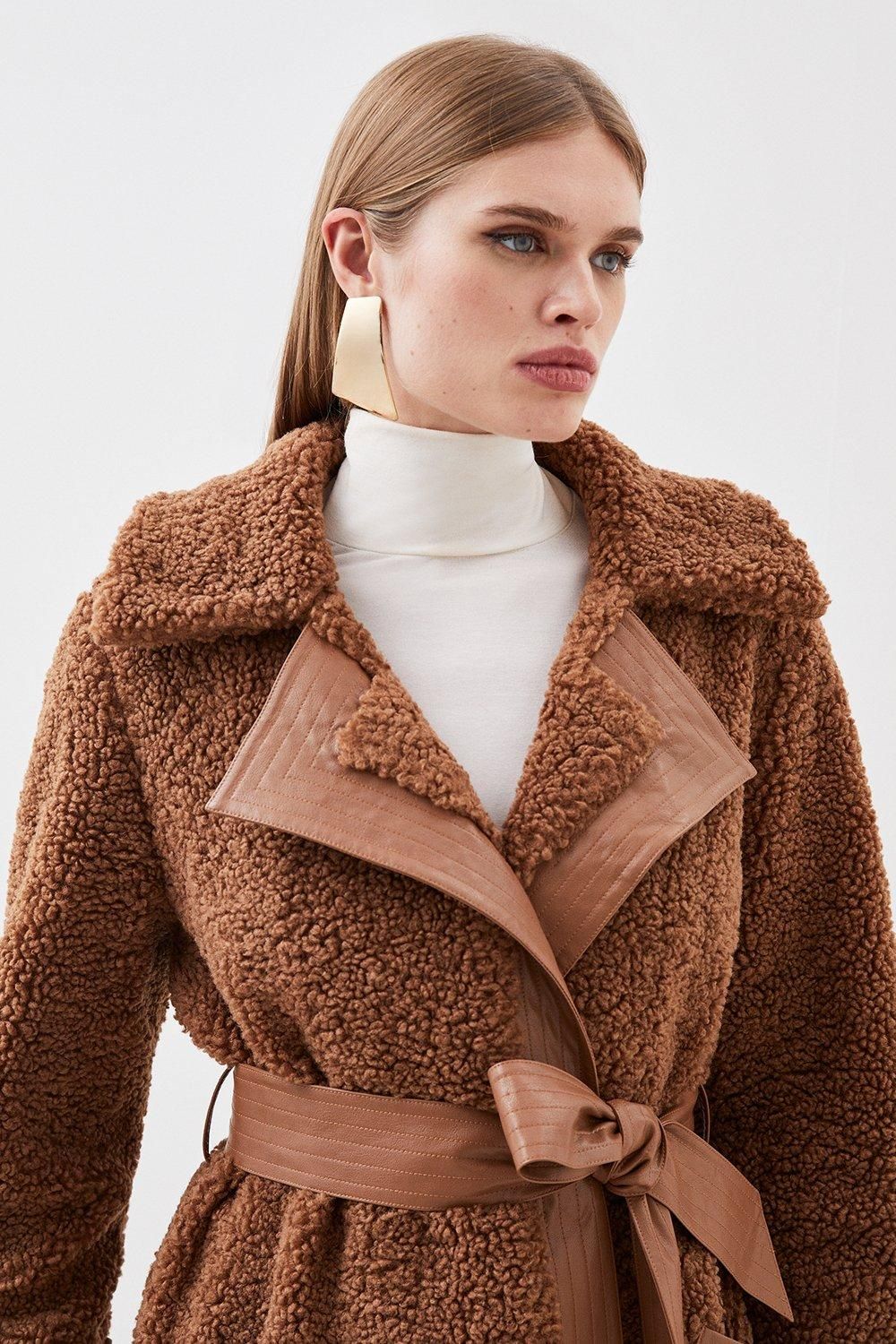 RID230 Collared Faux Fur Belted Coat - Image 2