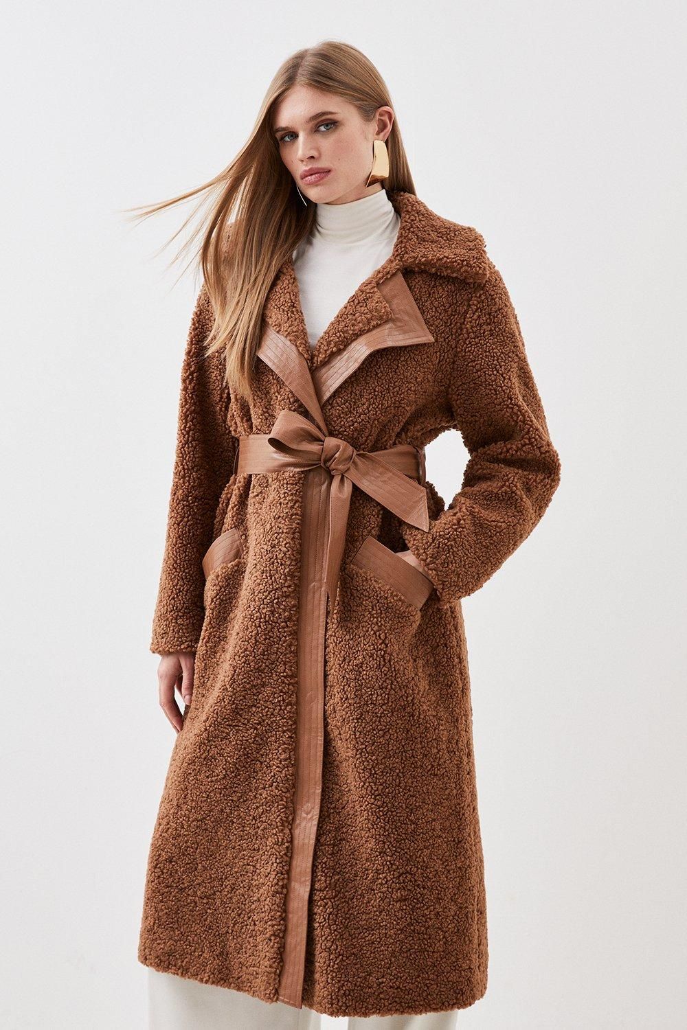 RID230 Collared Faux Fur Belted Coat - Image 3