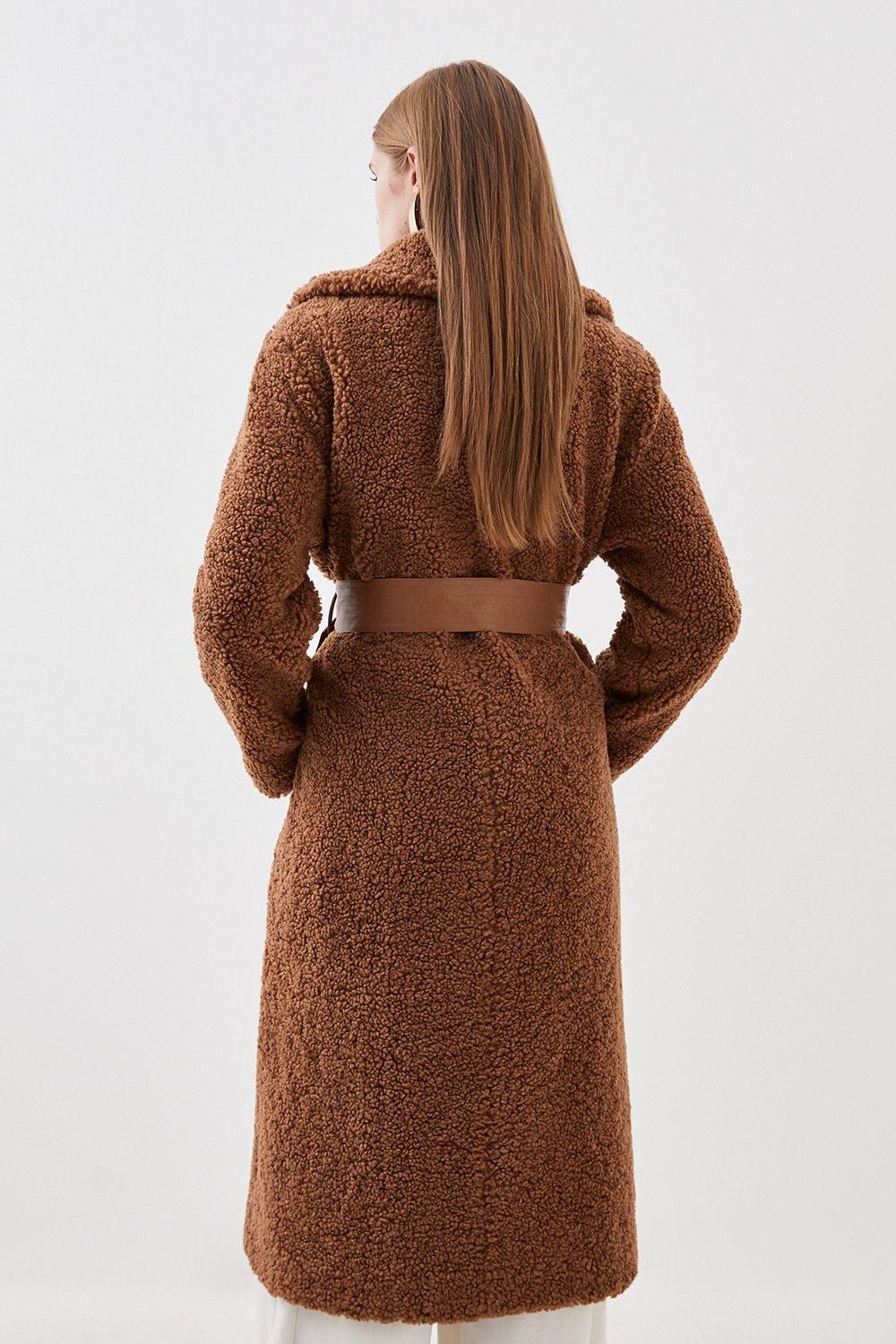 RID230 Collared Faux Fur Belted Coat - Image 4