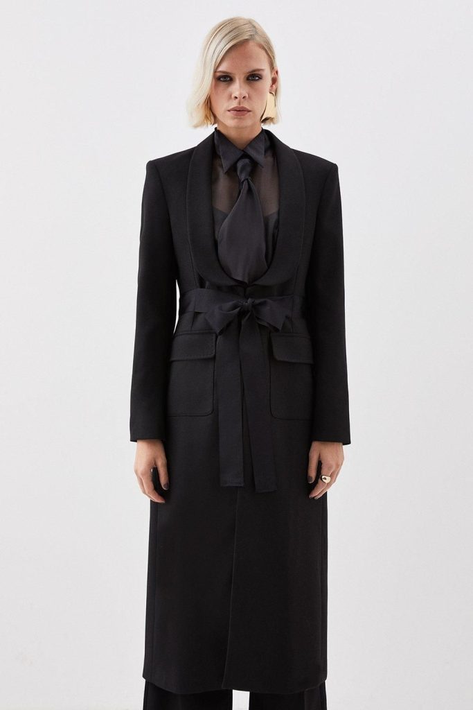 RID225 The Founder Premium Twill Tie Waist Detail Maxi Coat
