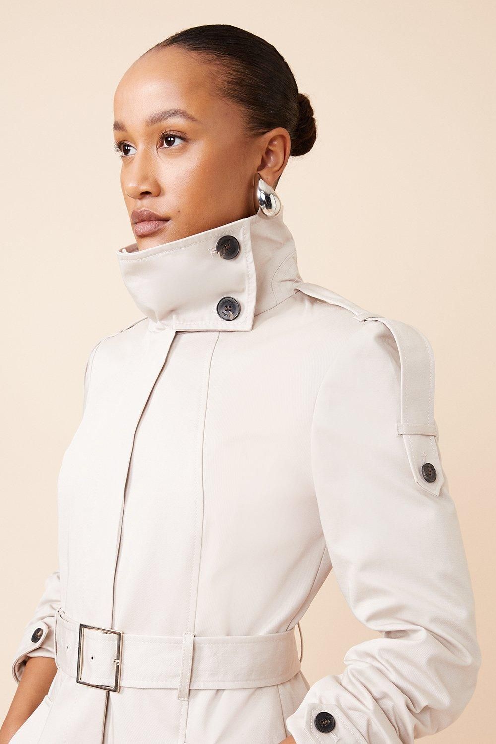 RID235 Tailored High Neck Belted Trench Coat - Image 3