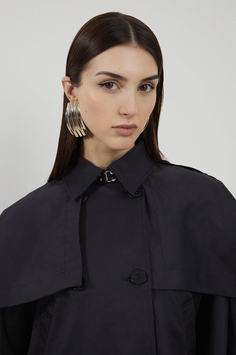 RID239 Drape Sleeve Trench Style Cropped Coat - Image 2