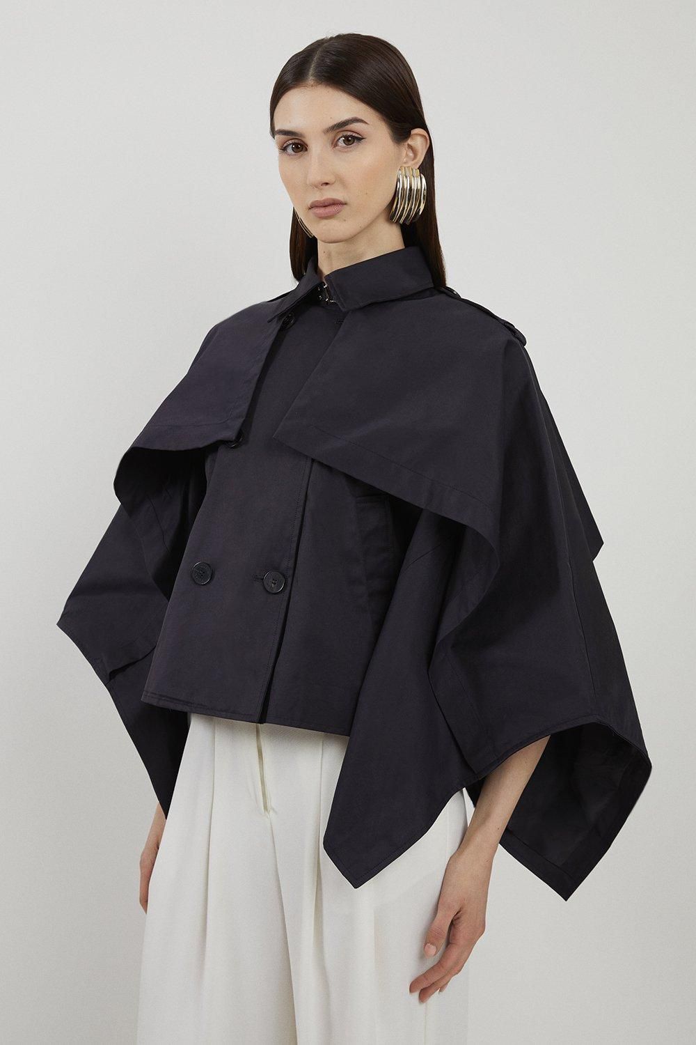 RID239 Drape Sleeve Trench Style Cropped Coat - Image 3