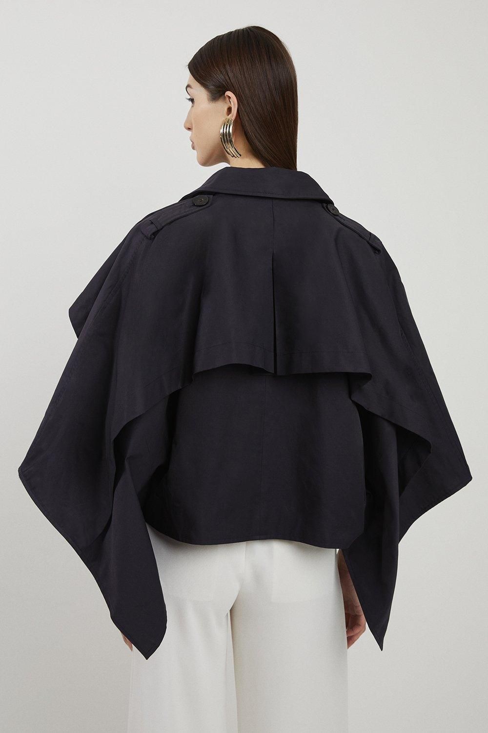 RID239 Drape Sleeve Trench Style Cropped Coat - Image 4