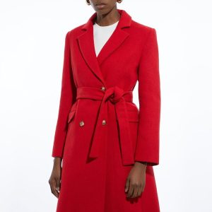 RID234 Wool Blend Tailored Belted Midi Coat