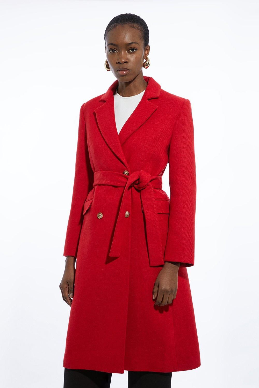 RID234 Wool Blend Tailored Belted Midi Coat